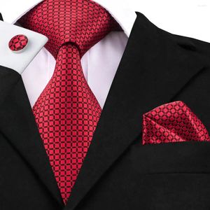 Bow Blears Hi-Tie Designer Red Burgunderte Plaid Seiden Hochzeit Krawatte für Männer Handy Manschettenknacker Set Geschenk Herren Krawatte Mode Business Party
