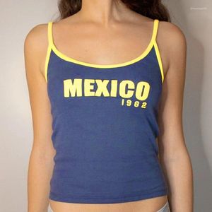 Women's Tanks Selling Summer 1982 MEXICO Letter Print Sexy Y2k Harajuku Sleeveless Crop Top Tank Tops Streetwear 2024