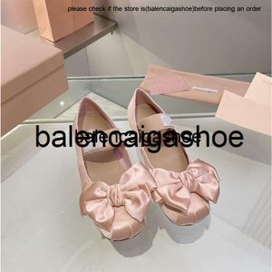 Miui Satin Bow Tie Ballet Shoes Bowtie Women New Buckle Female Ladies Flat Bottom Girl Casual Dancing Bandage Mary Jane Shoes Miumiuss