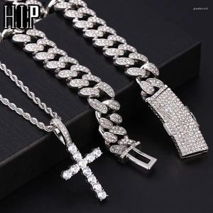 Ketten Hip Hop Bling aus Cross Anhänger kubanische Halskette Kette für Frauen glänzende Rapper Metallschmuck