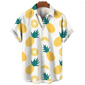 Camicie casual maschile 3D Fruit Pineapple Stampato per donne Summer Funny Streetwear Short Mens Hawaiian Y2K Abbigliamento