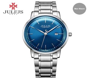Julius Brand Edelstahl Uhr Ultra dünn 8 mm Männer 30m wasserdichte Armbandwatch Auto Date Limited Edition Whatch Montre JAL0408720769