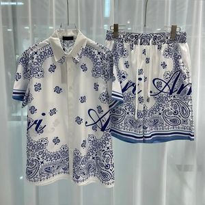 Summer Mens 2-eafe Digital Print Suit Высококачественный костюм Summer Short Sleeded Rube 240429