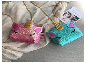 PU Glitter Unicorn Chain Bags мини -кошелек детские мультипликационные мешки с плечами девочки Fanny Pack ins кошельки кошельки кошельки8119428