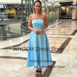 Sukienki imprezowe Whosay Vestidos de fiesta bez ramiączek ręcznie robione satynowe satynowe bal maturalny Seks -Backless Evening Druhna sukienka na wesela