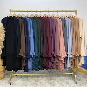 Ethnische Kleidung 2024 Eid Ruffle Frauen Abaya Kimono Traditioneller muslimischer Gebet Schal Burqa Khimar eine Schicht Nida Crepe Niqab Hijab Nikab