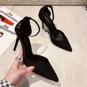 Spring and Autumn High 2024 New Versatile Thin Heel Professional L Pointed Black Buckle Strap Single Shoe Women