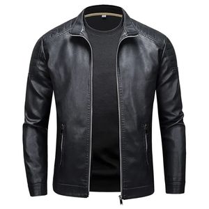 Stand Collar Leather Jacket Mody Moda Casual Men Slim Versão Coreana Roupas Bonitas 240426