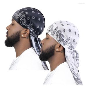 Basker 2 st/lot mäns turban hatt tryckt peruker durag biker headwrap pirate hattar mössa för män hår tillbehör långa svansband bandanor