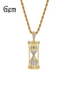 Europeiska 2019 Hip Hop Men039S Hourglass Zircon Pendant Two Color Electrating Street Rap Personality Jewelry Pendant Earrings9337121