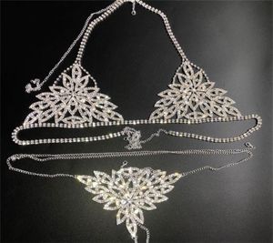 New Sexy Chain Bra Body Jewelry Crystal Bikini Set Beach Lingerie Outfit Harness Bling Thong for Women Holiday T2005084478130