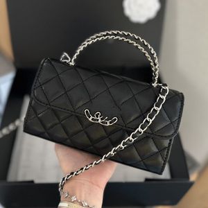 Designer Schulter Frauen Bag Email beschichtetes Griff kleiner Abfall schwarzer Bag Mund Abdeckung Münze Crossbody Sheepselbe Strass Griff Box mit Schachtel