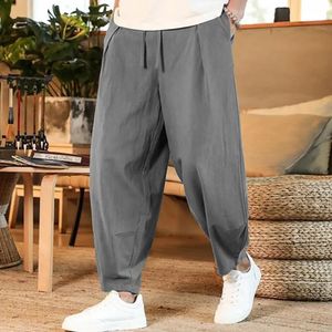 Męskie spodnie bawełniane i lniane męskie letnie spodnie czyste kolory luźne workowate streetwear plus size 240429