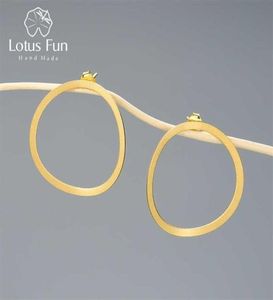 Lotus Fun 18K Altın Minimalizm Büyük Yuvarlak Çember Sarkık Küpeler Kadınlar İçin 925 STERLING Gümüş Açıklama Takı Trendi 2110133659063