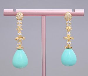 GuaiGuai Jewelry Teardrop Turquoise Blue Sea Shell Pearl Yellow Gold Plated Earrings Handmade For Women Real Gems Stone Lady Fashi4107394