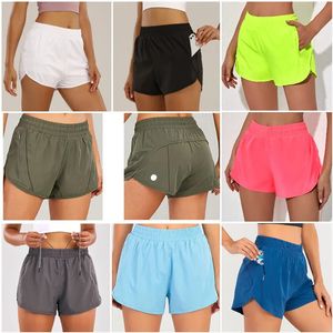 Womens Yoga Foresine Lulu Women Shorts Hot Pants Pocket Pocket High Rise Shipping Biker Shorts Sport Sport Flitness traspirato con leggings in vita elastica alta