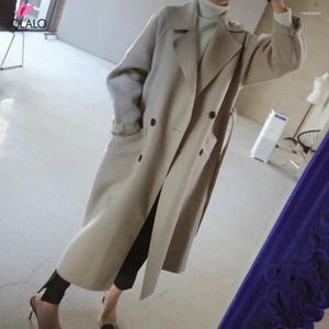 Frauenjacken Volalo 2024 Frühling Herbst Winter Doppelschnapper loser langer klassischer Windbreaker Coat Jacke Mode