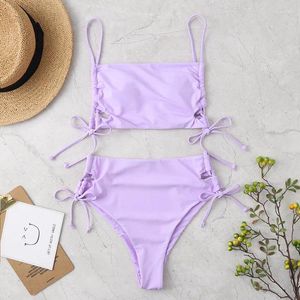 Frauen Badebekleidung Frauen Badeanzug Lilac Purple sexy hohe Taille Bikinis Set Summer Beach Tragen brasilianischer Biquini Mädchen Badeanzüge Badeanzüge Krawattenanzüge