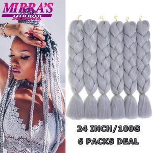 6 Paket Örgü Saç 24 inç sentetik jumbo kutu örgüler Afro Saç Örgüler Saf/Ombre Renk Gümüş Gri Sahte Saç 240426