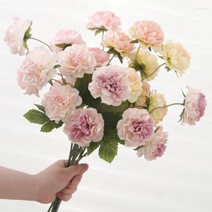 Decorative Flowers 5 Heads Artificial Peony Silk Bride Bouquet Fake Floral Branch Home Wedding Party DIY Decor Supplies Craft Table Arrange