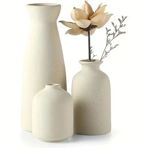 Keramik -Vase -Set von 3 Blumenvasen für rustikale Wohnkultur moderne Bauernhaus Wohnzimmer Decorshelf Decortable 240430