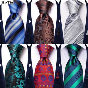 Bow Ties Hi-Tie Teal Blue Floral Mens Fashion Necktie Handkerchief Cufflinks For Tuxedo Accessory Classic Silk Luxury Gift Tie Men