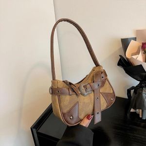 Omuz çantaları Kadınlar Vintage Koltuklu Çanta Perçin Kemer Dekor Patchwork Çanak Çantası Motosiklet Kızlar Koltuklu Çanta Yüksek Kalite Hobo