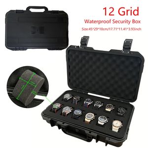 12 Slots Waterproof Watch Storage Box Portable Watch Box Plastic Suitcase Case Display Storage Case Tool Box 240428