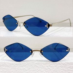 幾何学型のサングラスFE4085ファッション滑走路スタイルデザイナー女性メタルフレームレスブルー幾何レンズファッショントレンドパーティーサングラス