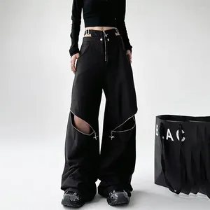 Pantaloni da donna Houzhou Oversize Cargo Donne giapponese Y2K Hollow Out Waist Zipper Black Pantaloni Gothic Harajuku Streetwear a gamba larga