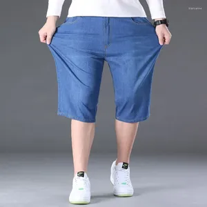 Jeans masculino jeans curto para homens plus size 48 50 300kg Fashion Casual Summer Pants Elastic Loose Large Large 5xl 6xl 7xl