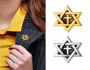 Kvinnmännen 18K Real Gold Plated Brosches Pin Platinum Plated Crossstar of David Brosch för Suitshirt1595872