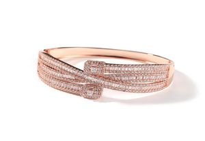 14K Gold Men Ladies Cubic Zirconia Diamond Cluster Baguette Bangle Bracelet Opening Size Hiphop Jewelry4975814