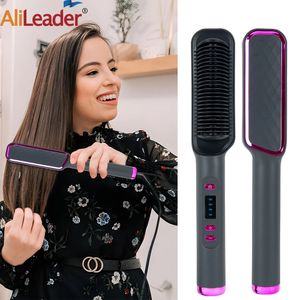 Comb Straightener Hair Brush Professional 2In1 Electric Straightening Curling Iron Fast Heating 240423