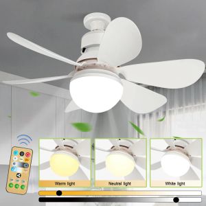 30W LED Fan Light With Remote Control E27 Screw Head 2 Color Dimming Detachable Fan Leaf Living Room For Bedroom Small Fan Light