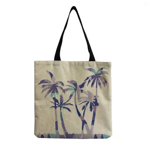 Bolsa de moda de moda de bolsa Handla Bolsa Purple Coconut Tree Impresso PROVENDO CAPACIDADE CAPACIDADE Proteção ecológica de ombro fêmea fêmea feminina