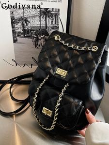 Fashion All-Match Black Womens Backpacks Spring and Autumn Sweet Elegant Chain Backpack Casual Ladies Horizontal Square Bags 240429