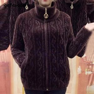 Women's Jackets Middle Aged And Elderly Women Winter Fashion Imitation Mink Fleece Thick Warm Coat Mother Casual Long Sleeve Loose Zipper