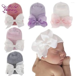 Berretti 1pcs NABINE Girls Bowknot Caspetti a strisce per neonati Spesso Cappello doppio Cappello Inverno Caldo Caldo Calco per bambini Accessori per capelli