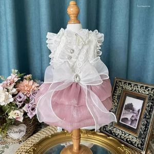 Dog Apparel Summer Pet Clothes Pink White Lace Crystal Bow Party Princess Dress For Small Medium Yorkshrie Poodle Puppy's Outerwear