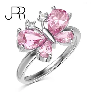 Anelli a grappolo JRR 925 Sterling Silver Pink Butterfly Impegno di fidanzamento Fashi