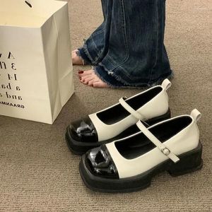 Klänningsskor med medelhög klackar japansk stil lolita gothic Mary Jane block Heel Women's Normal Leather Casual White Square Toe Trend L