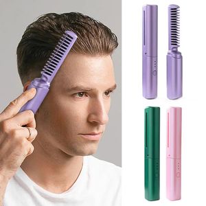 Portable Mini Electric Hair Brush Dual Use Straightener Curler USB Charging Temperature Adjustable Comb 240424