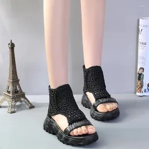 Платье обуви женская плетеные геометрические сандалии клин вязаная растяжение женщин легкая платформа zapatos para mujeres