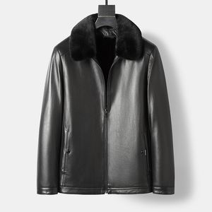 Fur Coat Men Black Leather Jacket Winter Jackets Outerwear Windbreakers Slim Fit Tops Fur Collar Plus Size Clothing 3XL 4XL