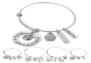 Love Inspire Teach White Crystal Apple Bracelet Bracelet из нержавеющей стали подвеска для подвеска для ювелирных изделий учитель подарков DLH2041808297