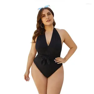 Frauen Badebekleidung sexy Rückenless Frauen Schwarz Badeanzug Großgröße Schwimmen einteilige Anzüge BBW Bauch Reduzierung Strandkleidung Schnürung Monokini