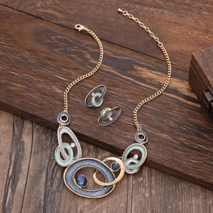 The new design of Amazon irregular hollow circular color painting oil necklace earrings set high ladies jewelry