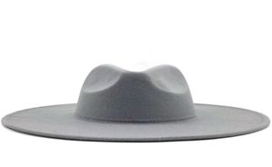 Klassischer Weitkrempe Fedora Hut schwarze weiße Wollhüte Frauen zerquetscht Winterhut Hochzeit Jazzhats3399726