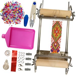 Xuqian Adjustable Bead Loom Kit with Seed Beads Beading Needle Funnel Tray Lobster Clasp Open Ring Bead Mat for Jewelry Making 240418